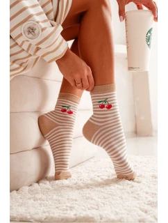 Dámske pruhované ponožky s bavlnou Cherry Cotton Beige