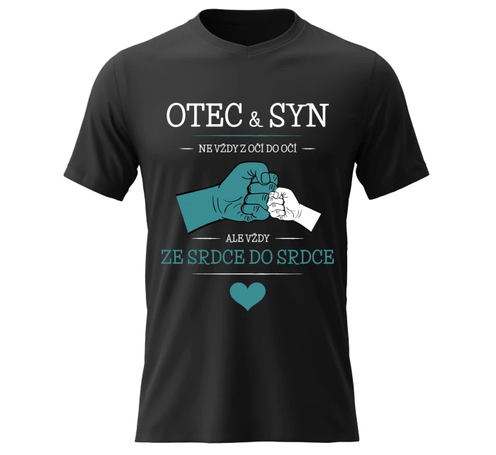 Pánské bavlněné tričko s potiskem - OTEC & SYN - černé