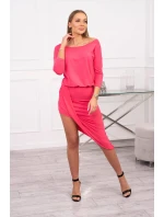 Asymetrické šaty, 3/4 rukávy, malinová farba Asymetrické šaty, 3/4 rukávy, malinová farba