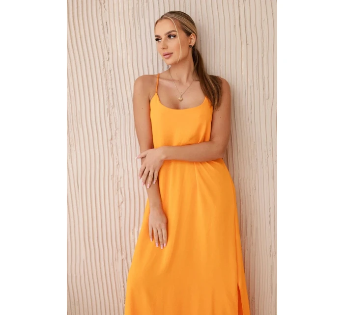 Dlouhé šaty bez ramínek pomeranč