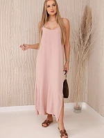 Dlhé šaty bez ramienok púdrovo ružové