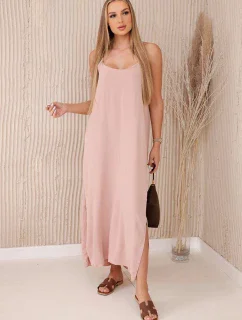 Dlhé šaty bez ramienok púdrovo ružové