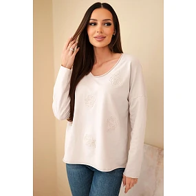 Dámská bavlněná blůza s květy a V výstřihem model 21890110 - K-Fashion