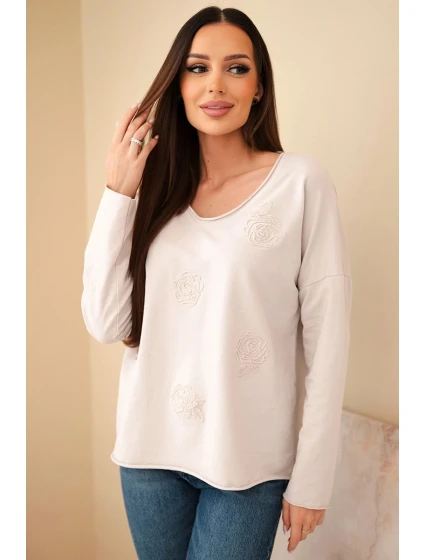 Dámská bavlněná blůza s květy a V výstřihem model 21890110 - K-Fashion