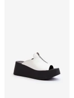 Zazoo 2916 Damskie Klapki Na Masywnej Platformie Z Suwakiem Białe