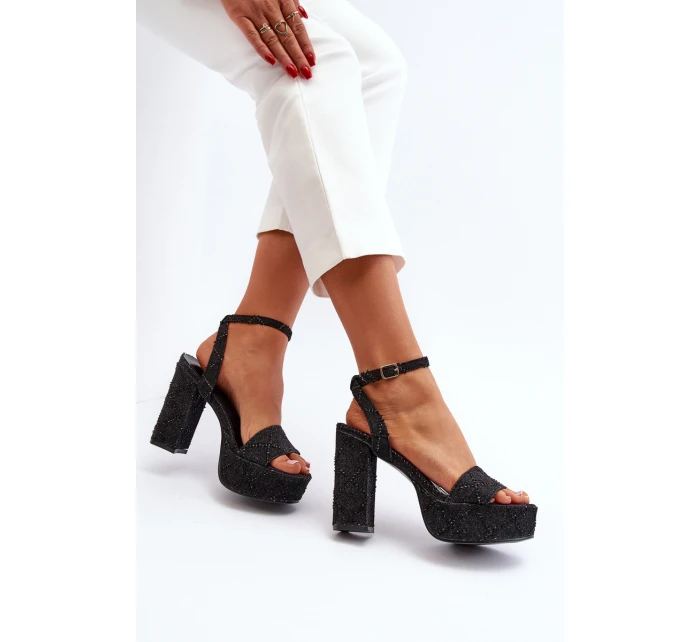 Džínové sandály na podpatku černé model 21649730 - Boto