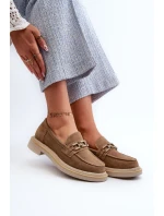 Mokasyny Damskie Zamszowe Na Płaskim Obcasie Z Ozdobą D&A TW101 Brązowe