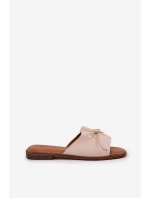 Klapki Na Płaskiej Podeszwie Z Ozdobną Kokardką Beżowe Deonelis Klapki Na Płaskiej Podeszwie Z Ozdobną Kokardką Beżowe Deonelis