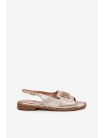 Eleganckie Sandały Damskie Na Płaskim Obcasie Z Ozdobą S.Barski KV51-082 Złote