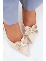 Dámské sandály na podpatku s mašlí Béžové Jonera