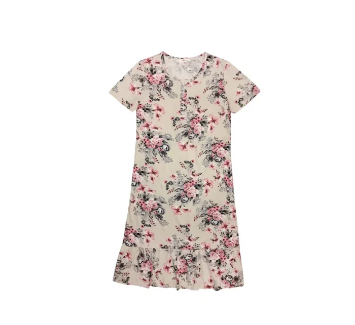 Dámska nočná košeľa 351/024 béžová s kvetmi - Karol