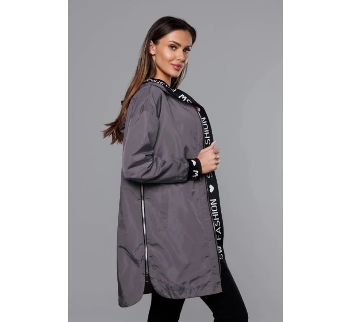 Tmavosivá tenká dámska bunda s ozdobnou lemovkou (B8145-9)