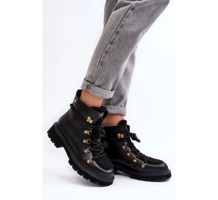 Skórzane Botki Trapery Damskie GOE MM2N4082 Czarne