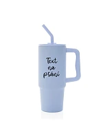 TEXT NA ŽIADOSŤ - svetlomodrý cestovný termohrnček 900 ml