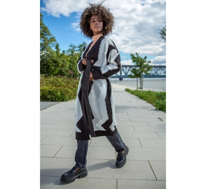 Dámsky dlhý sveter F1498 Čiernobiely mix - Fobya