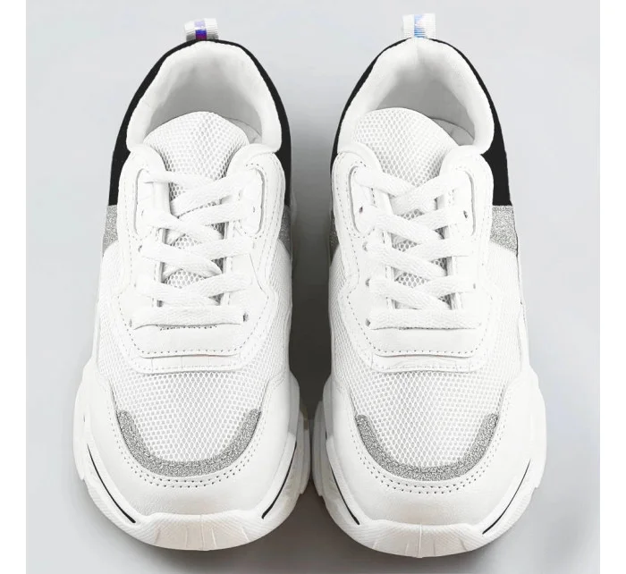 Bielo-čierne dámske sneakersy s brokátovými vsadkami (LU-2) Bielo-čierne dámske sneakersy s brokátovými vsadkami (LU-2)
