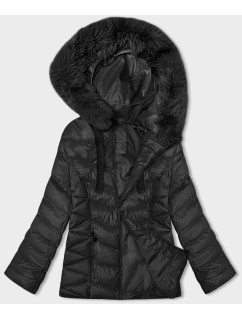 Krátka čierna zimná bunda s kapucňou (5M3138-392A)