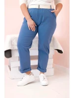 Dámské bavlněné kalhoty Plus Size s páskem džínovina Dámské bavlněné kalhoty Plus Size s páskem džínovina