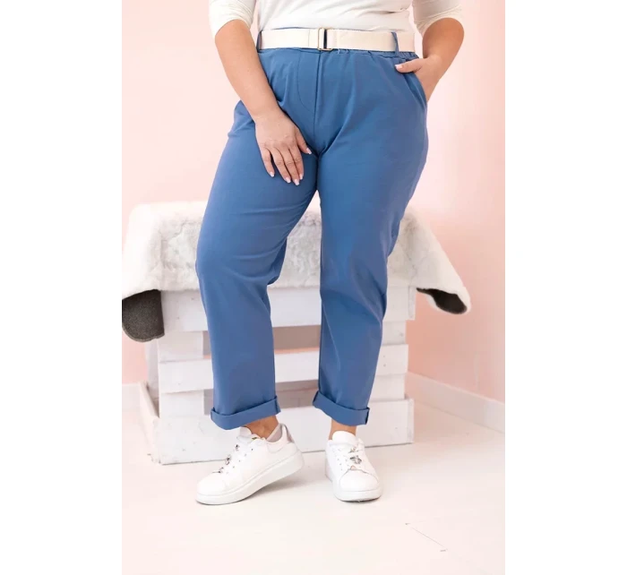 Dámské bavlněné kalhoty Plus Size s páskem džínovina Dámské bavlněné kalhoty Plus Size s páskem džínovina