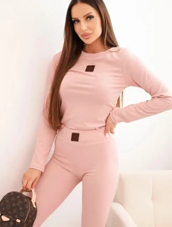 Dámská bavlněná souprava s dlouhým rukávem a legínami pudrově růžová