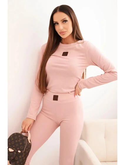 Dámská bavlněná souprava s dlouhým rukávem a legínami pudrově růžová Dámská bavlněná souprava s dlouhým rukávem a legínami pudrově růžová