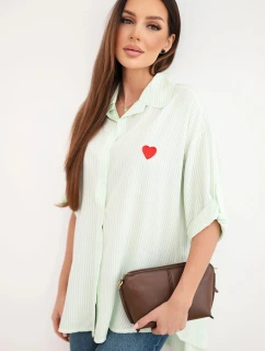 Dámske viskózové tričko s čipkovanými rukávmi a golierom béžovej farby