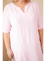 Dámske plus veľkosť viskózové šaty s krátkymi rukávmi a výstrihom do V Candy Pink