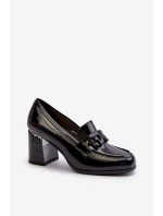 Dámské lakované lodičky na podpatku černé D&A model 21655956 - S.Barski