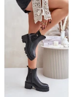 Zazoo 60490 Skórzane Ocieplane Botki Z Ozdobą Czarne