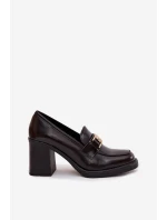 Półbuty Damskie Na Słupku Ze Złotym Detalem Czekoladowe Privelle Półbuty Damskie Na Słupku Ze Złotym Detalem Czekoladowe Privelle