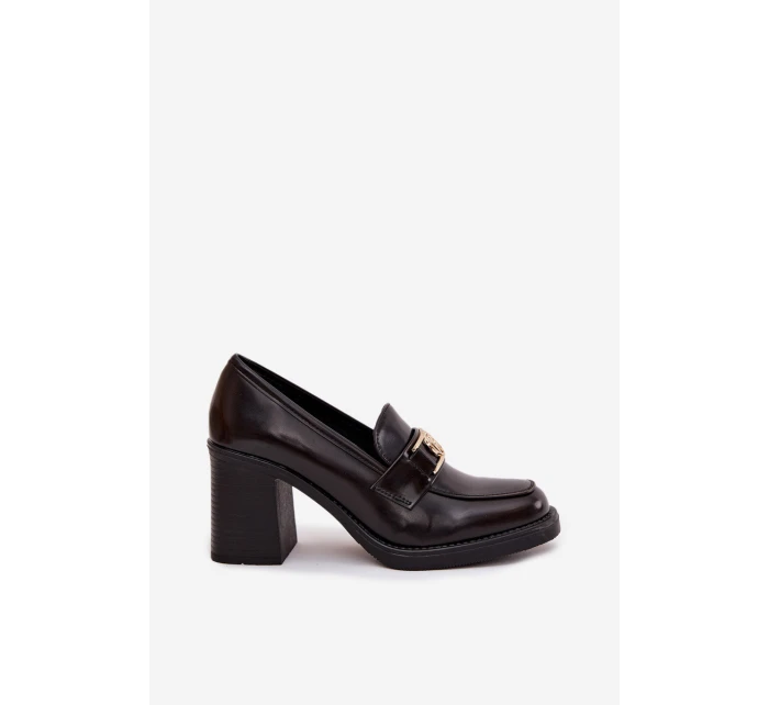 Półbuty Damskie Na Słupku Ze Złotym Detalem Czekoladowe Privelle Półbuty Damskie Na Słupku Ze Złotym Detalem Czekoladowe Privelle