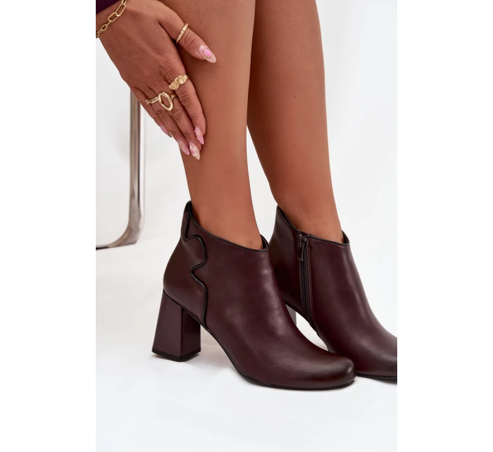 Skórzane Botki Ocieplane Na Słupku Bordowe Ivessara