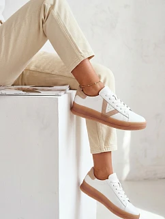 Dámské tenisky z pravé kůže na platformě model 22069622 Bílé - VINCEZA