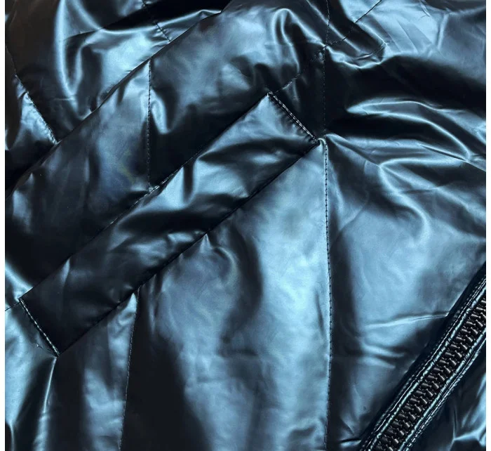 Tmavomodrá krátka lesklá dámska bunda (W586-1) Tmavomodrá krátka lesklá dámska bunda (W586-1)