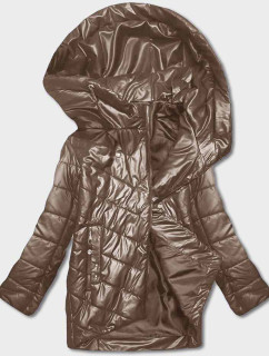 Tmavobéžová dámska bunda s asymetrickým zipsom (B8087-46046)