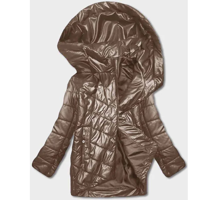 Tmavě béžová dámská bunda s asymetrickým zipem model 19422325 - S'WEST Tmavě béžová dámská bunda s asymetrickým zipem model 19422325 - S'WEST