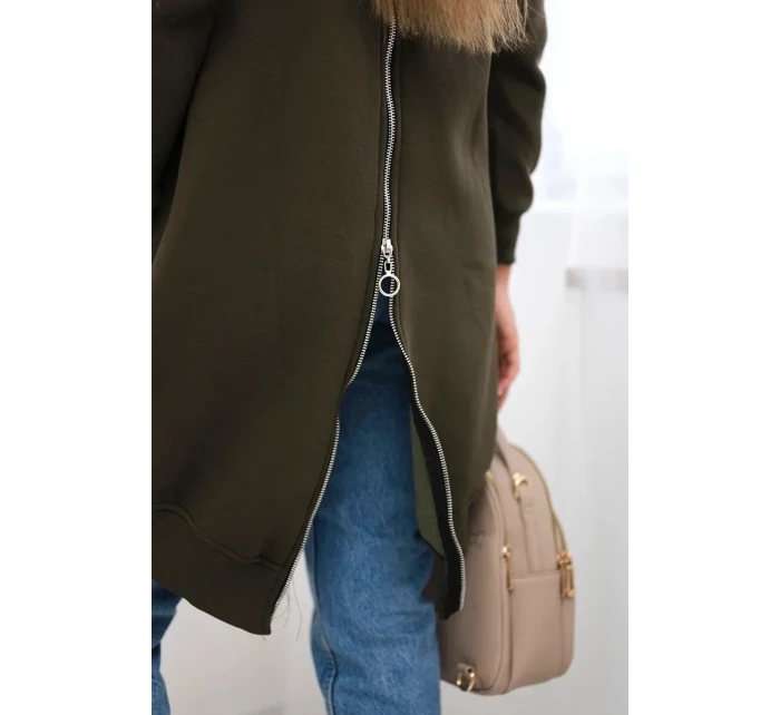 Zateplená mikina so zipsom na chrbte vo farbe khaki Zateplená mikina so zipsom na chrbte vo farbe khaki