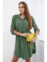 Šaty so zapínaním na gombíky a viazaním v páse khaki Šaty so zapínaním na gombíky a viazaním v páse khaki