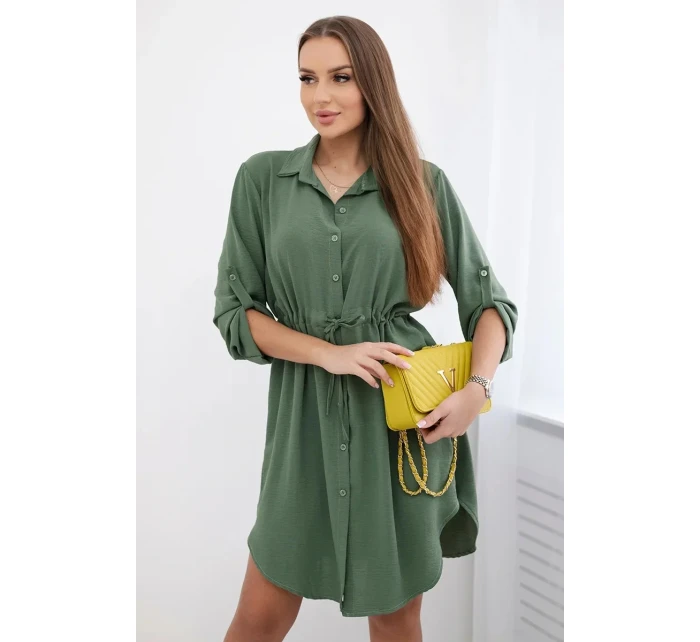 Šaty so zapínaním na gombíky a viazaním v páse khaki Šaty so zapínaním na gombíky a viazaním v páse khaki