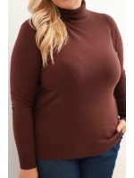 Dámský svetr Plus Size z viskózy model 21321810 střihu hnědý - K-Fashion Dámský svetr Plus Size z viskózy model 21321810 střihu hnědý - K-Fashion