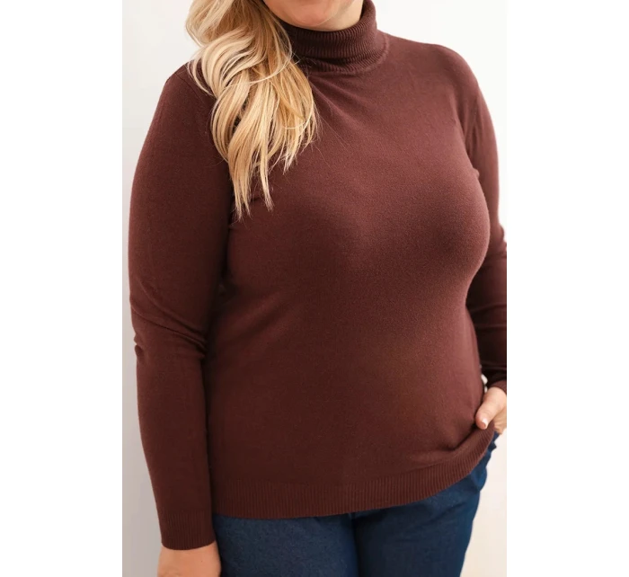 Dámský svetr Plus Size z viskózy model 21321810 střihu hnědý - K-Fashion Dámský svetr Plus Size z viskózy model 21321810 střihu hnědý - K-Fashion