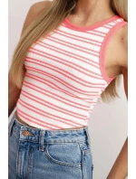 Dámska bavlnená pruhovaná blúzka bez rukávov Pink Neon