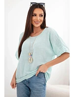 Dámská bavlněná oversize halenka s krátkým rukávem mentolová Dámská bavlněná oversize halenka s krátkým rukávem mentolová