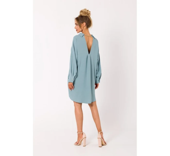 M740 Košeľové šaty s ozdobným golierom - agáve