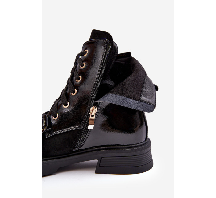 Módne dámske členkové topánky so zipsom a ozdobami D&A Black