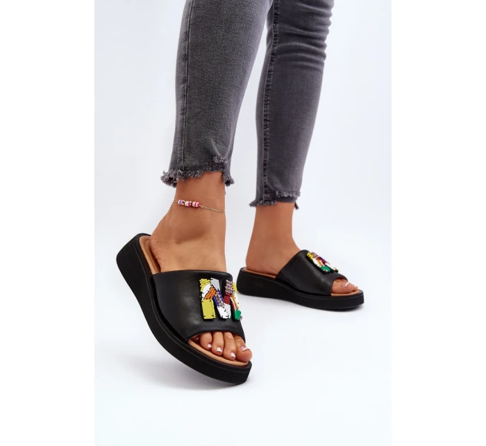 Dámske kožené papuče s čiernym lemovaním Asames