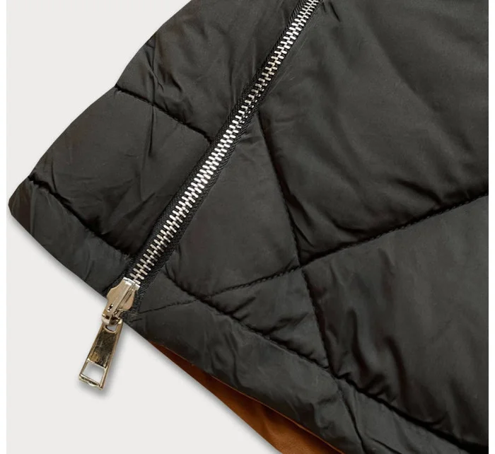 Karamelová čierna obojstranná dámska zimná bunda (m-210a5)