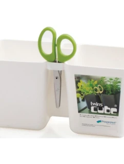 Kvetináč s bylinkami TWINS CUBE WITH CUTLERY WHITE