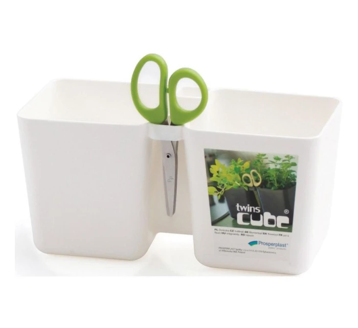 Kvetináč s bylinkami TWINS CUBE WITH CUTLERY WHITE