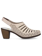 Kožené sandály na podpatku W model 22050556 beige - Rieker Kožené sandály na podpatku W model 22050556 beige - Rieker
